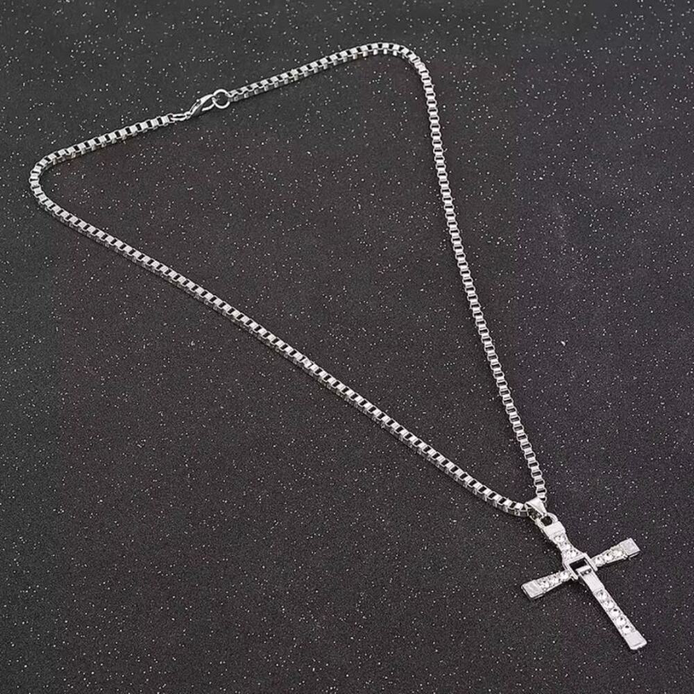 Silver Plated Cross Necklace Fast & Furious Mens Faith Gift Birthday Christmas